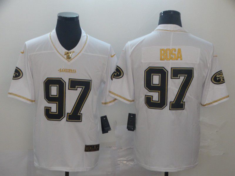 Men San Francisco 49ers #97 Bosa White Retro gold character Nike NFL Jerseys